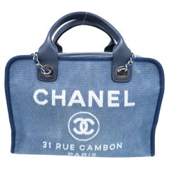 Chanel Deauville Bowling Blue Canvas Shoulder Tote Bag