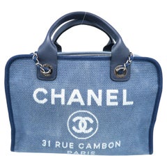 Chanel Deauville Bowling Blue Canvas Shoulder Tote Bag 7