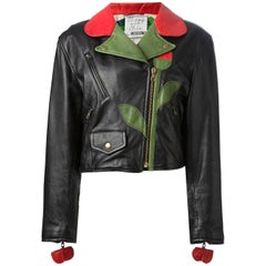 1989 MOSCHINO  'Flower' biker leather jacket