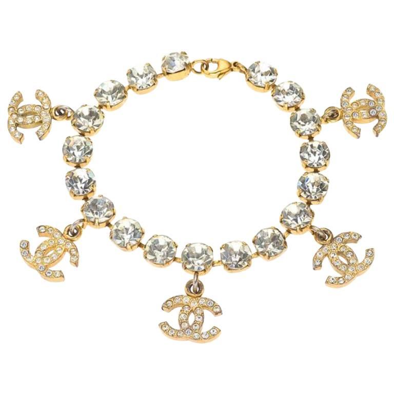 Chanel Rhinestone Bracelet with CC Charms For Sale at 1stDibs chanel