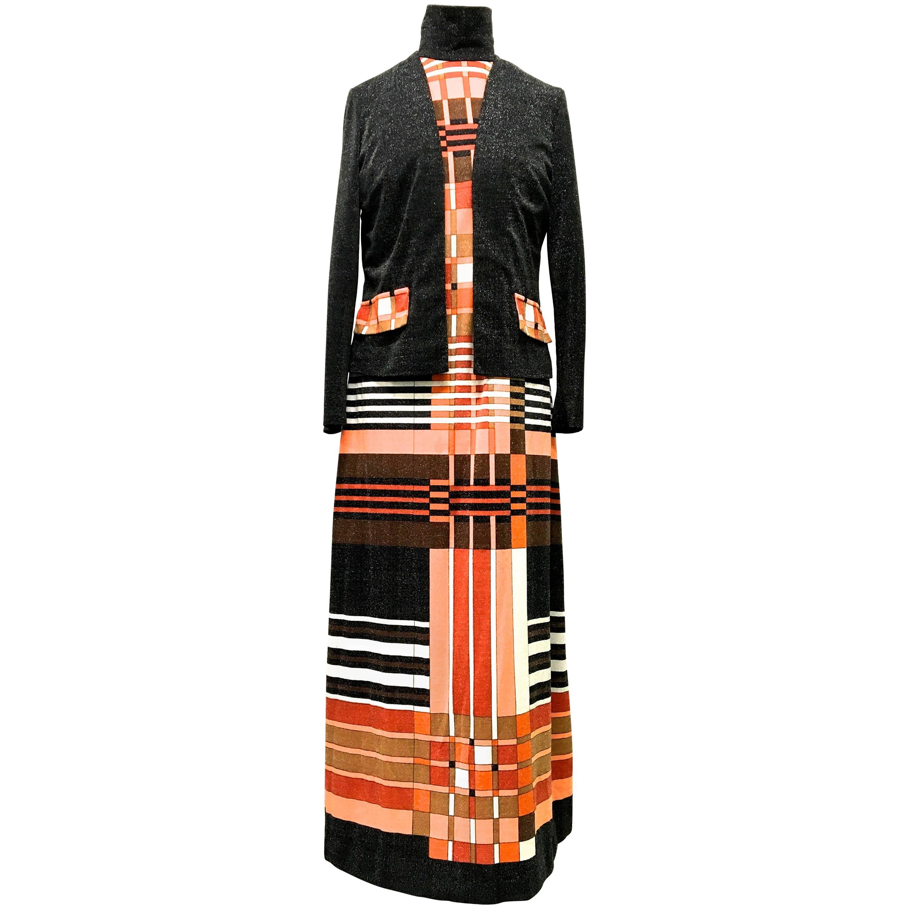 Mr. Dino Geometric Mod Maxi Dress with Matching Jacket For Sale