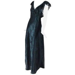 Vintage Christian Dior Lingerie Black Satin Floral Lace Trim Nightgown SZ M