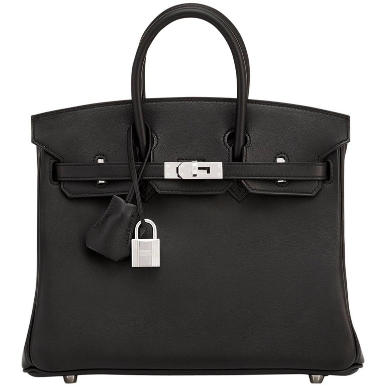 Hermes Black 25cm Swift Palladium Hardware A Stamp Baby Birkin Bag at