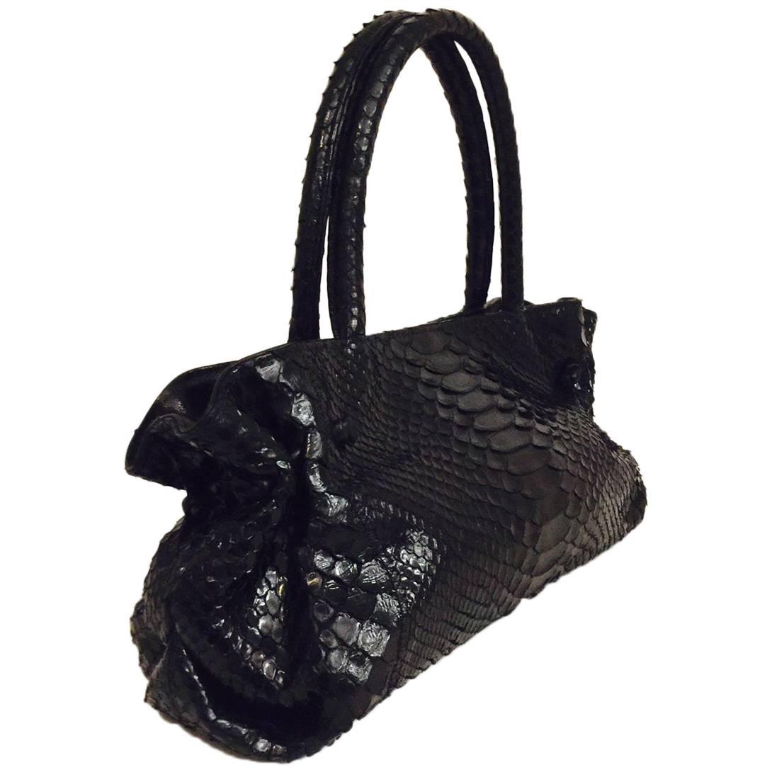 Carlos Falchi Black Alligator Two Handle Handbag