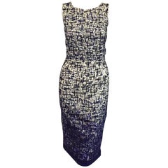 Oscar de la Renta Outstanding Ivory & Blue Beaded Sleeveless Cocktail Dress 9