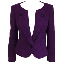  Elegant Escada Purple Wool Tweed Boucle Fitted Jacket 