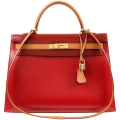 Hermès Tri Color Box Calf 35 cm Kelly Sellier- Red, Rouge H, Gold