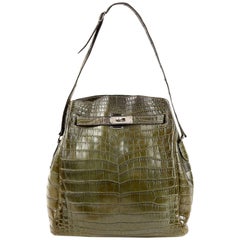 Hermès Vert Olive Niloticus Crocodile 26 cm Kelly Sport Shoulder Bag 4