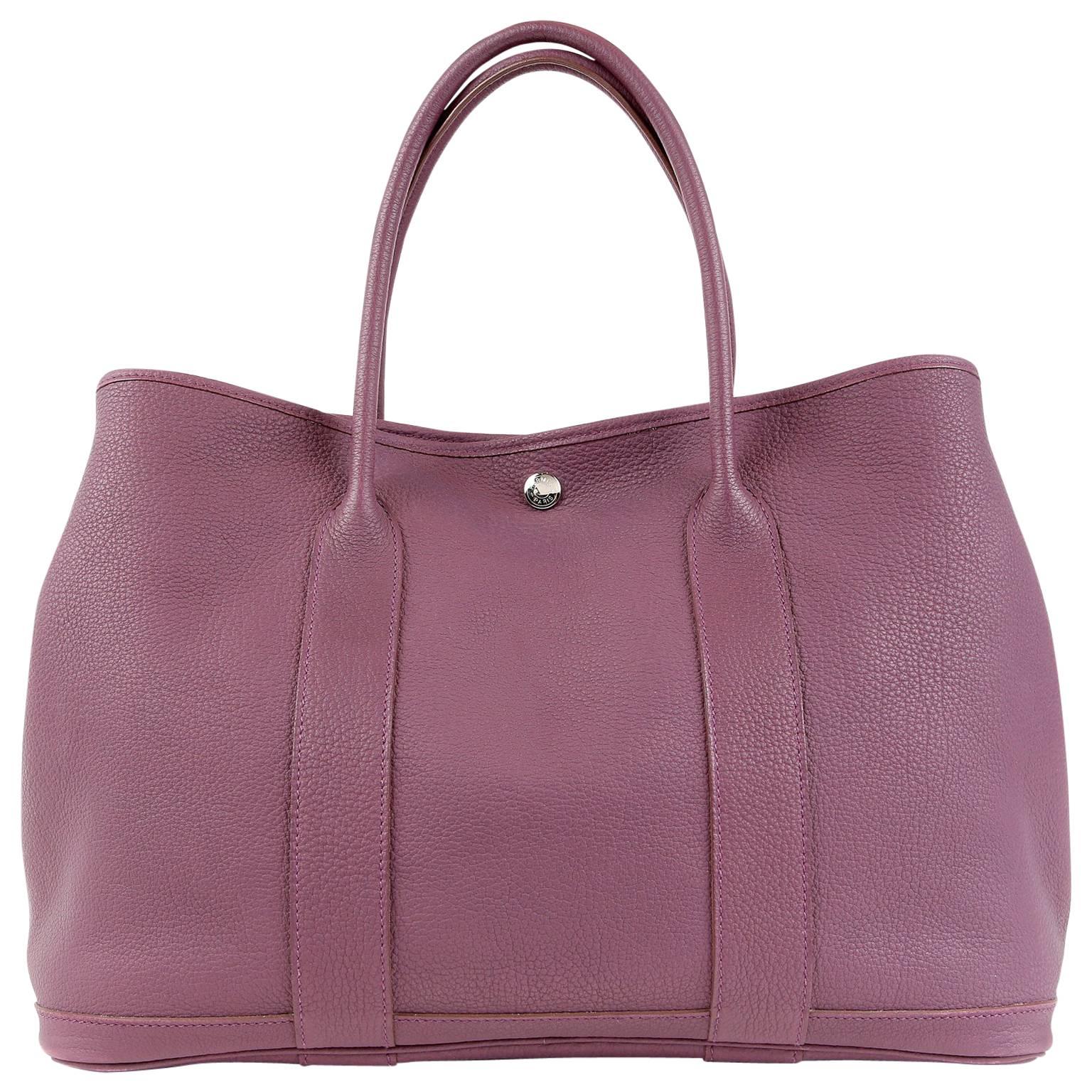 Hermès Violet All Leather Garden Party Tote- Togo, PHW For Sale