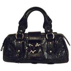 Valentino Black Python Satchel With Double Straps and Silver Tone Hardware