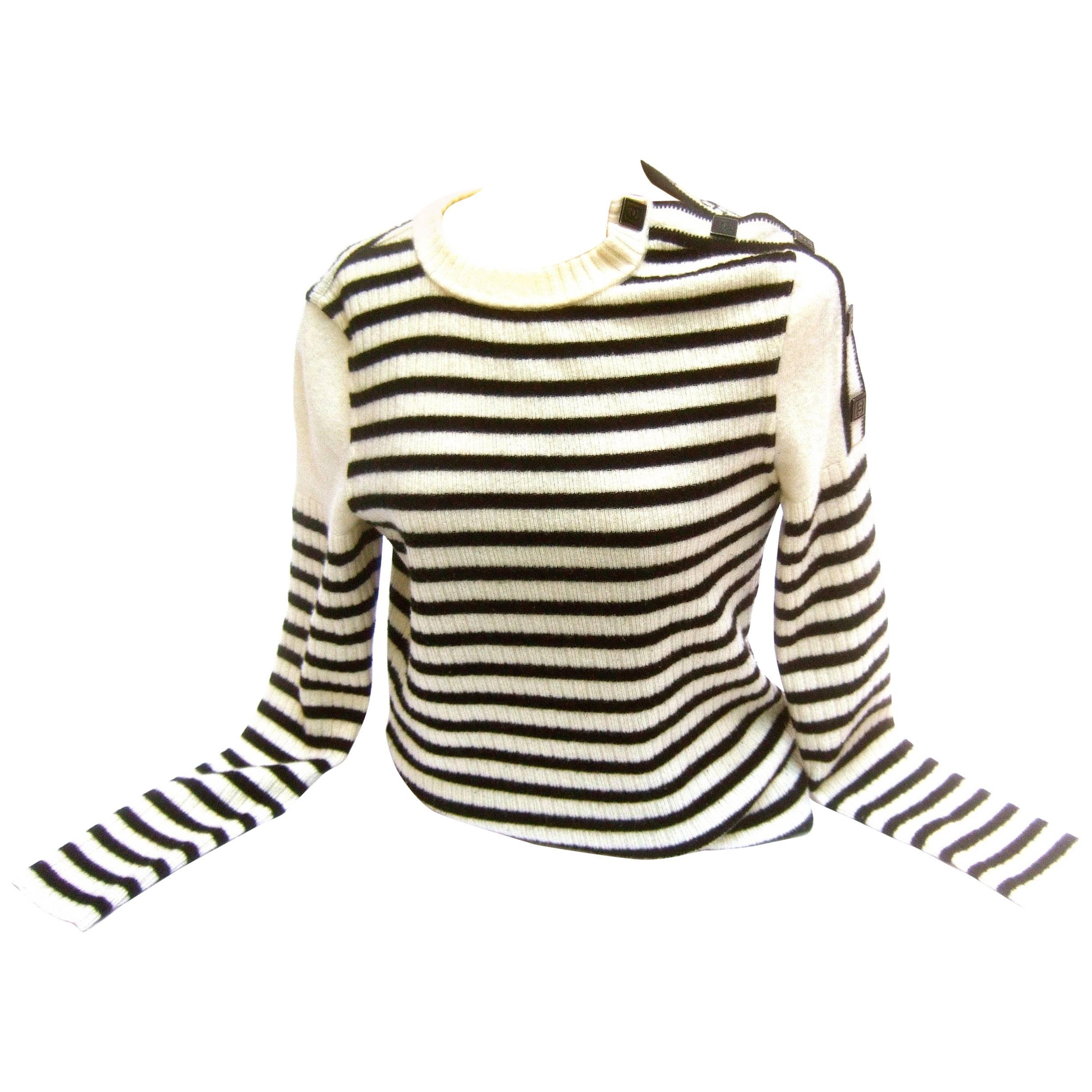 Chanel Nautical Theme Striped Wool Italian Sweater with Chanel Buttons 