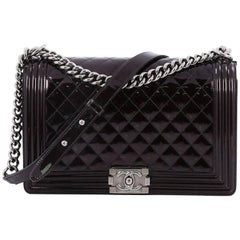 Chanel Boy Flap Bag Quilted Patent New Medium