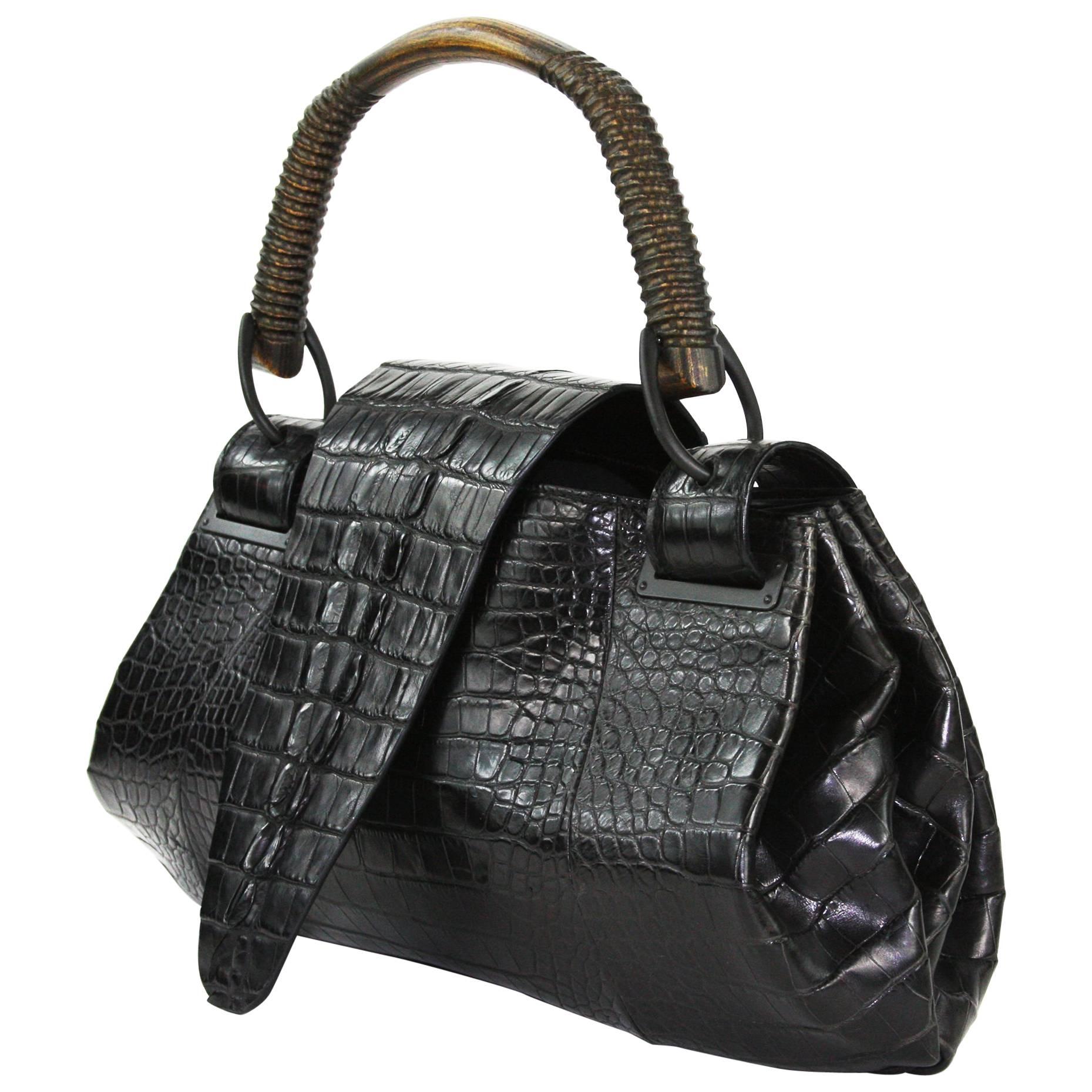 TOM FORD for GUCCI F/W 2002 AD Crocodile Black Handle Bag 