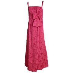 1960s Quilted Magenta Satin Brocade Gown