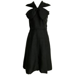 1950s Black Silk Shantung Dress with Large Bow