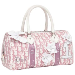 Christian Dior Pink & White Logo Canvas Girly Flowers Boston Tote Bag