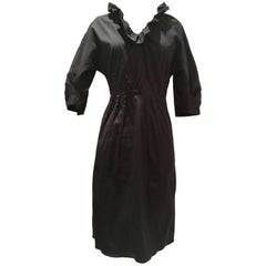 Prada Milano Black Ruffle V-Neck Collar Cotton Dress 12