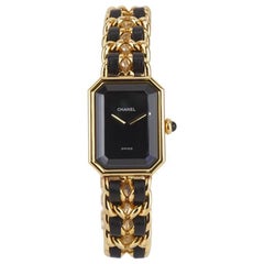 Chanel Black Leather Gold Plated Watch 