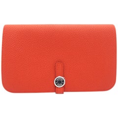 Hermes Dogon GM Orange / Capucine Togo Leather SHW Long Wallet