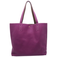 Hermes Double Sens Reversible Purple Brown/Tosca Gold Clemence Leather Tote Bag