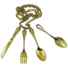 Moschino Vintage Iconic 1989 Cutlery Dinner Sautoir Necklace and Brooch Set 