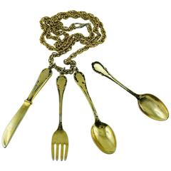 Moschino Vintage Iconic 1989 Cutlery Dinner Sautoir Necklace and Brooch Set