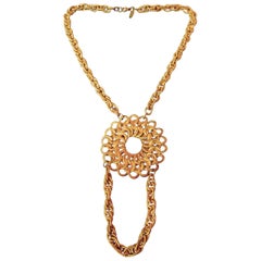 Miriam Haskell Braided Chain Medallion Necklace c 1970