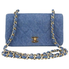 Retro Chanel Light Blue Denim Full Flap Shoulder Bag 