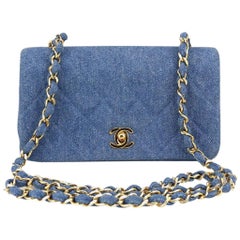 Chanel Light Blue Denim Full Flap Shoulder Bag