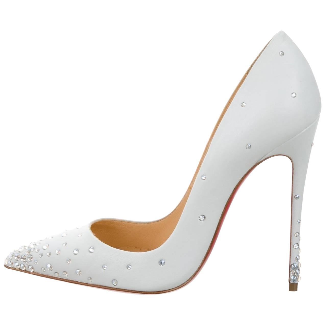 Christian Louboutin New Sold Out White Leather Crystal So Kate Heels Pumps W/Box