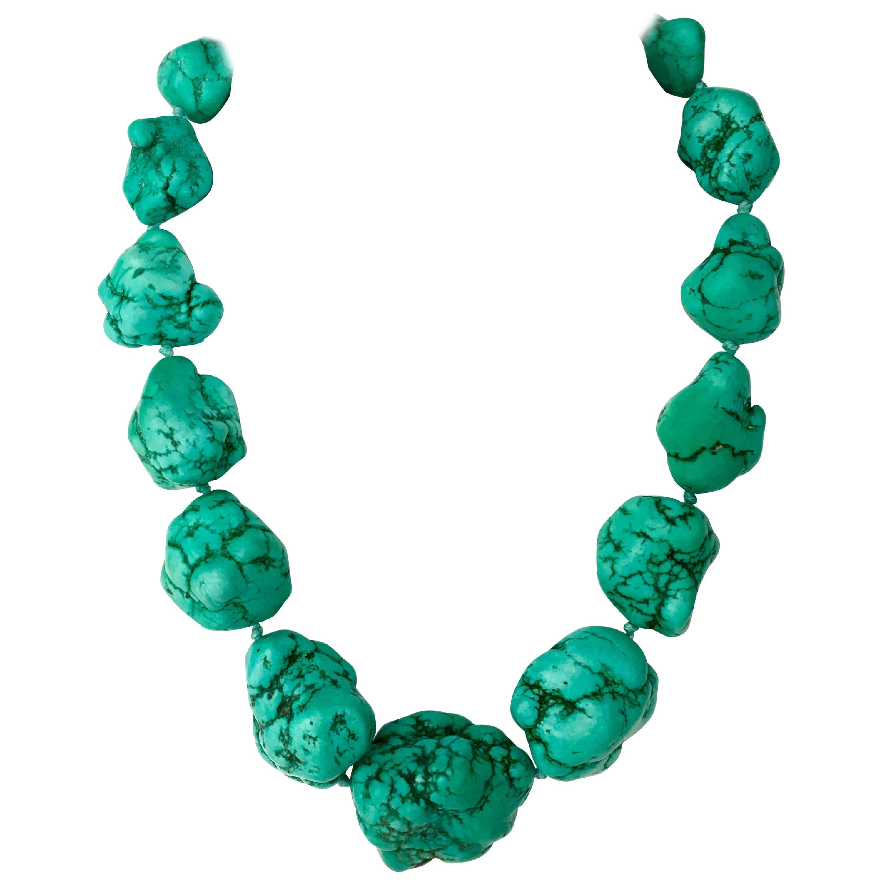 1970'S Monumental Turquoise "Nugget" Choker Necklace For Sale