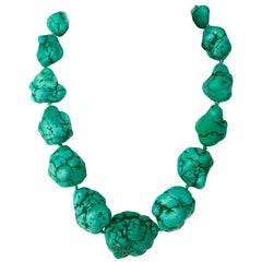 1970'S Monumental Turquoise "Nugget" Choker Necklace