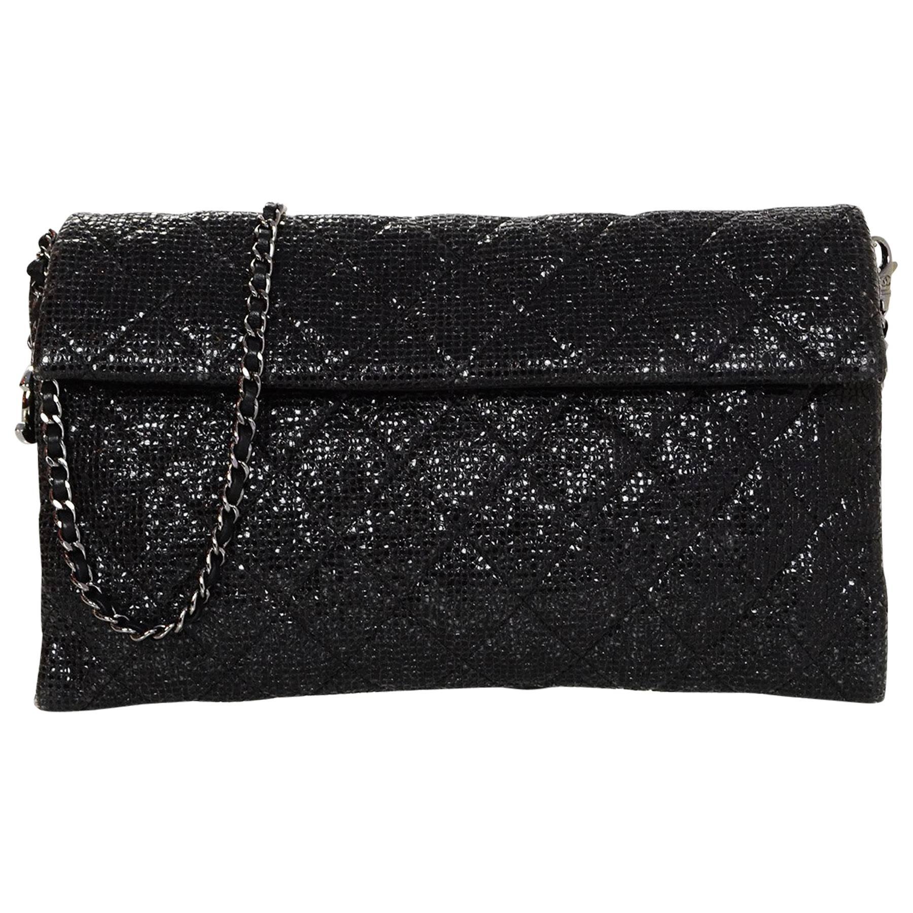 Chanel Black Glitter Quilted Crossbody/Clutch Bag with Box