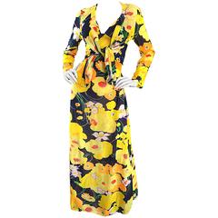 Amazing 1970s Christian Dior Flower Print Vintage 70s Maxi Dress and Jacket Set