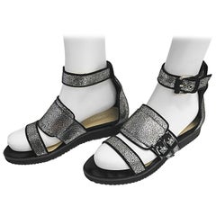 New Givenchy by Ricardo Tisci Size 39 / 9 Silver Metallic + Black Flat Sandals 