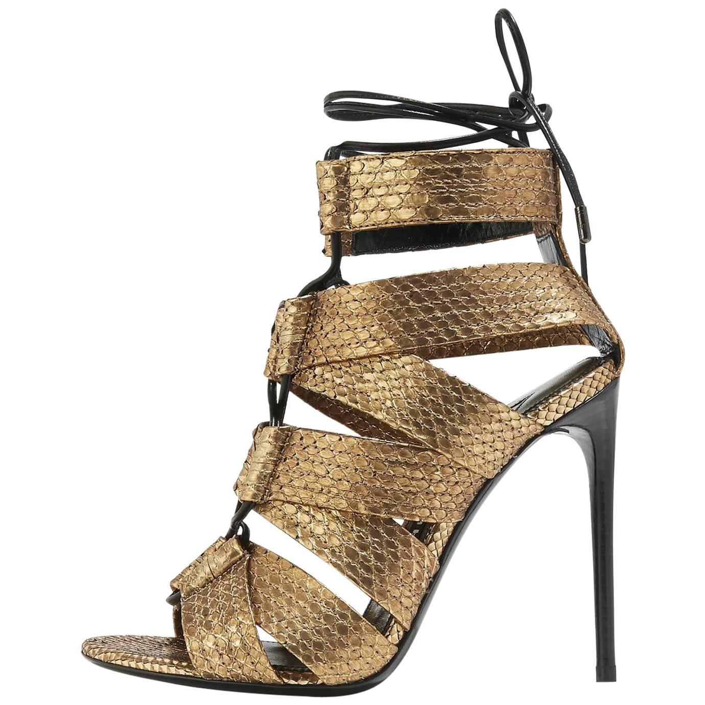 Tom Ford New Sold Out Bronze Snakeskin Cut Out Evening Sandals Heels in Box