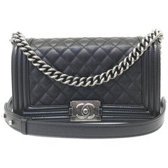 Chanel Medium Boy Bag Caviar Leather Silver