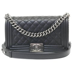 Chanel Medium Boy Bag Caviar Leather Silver 4