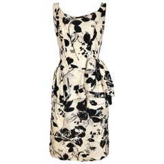 1960s Black and Ivory Floral Print Sleeveless Silk Sheath Vintage 60s Dress 3