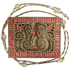 Mid-century Coral & Turquoise Filigree Handbag