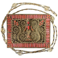 Mid-century Coral & Turquoise Filigree Handbag 7