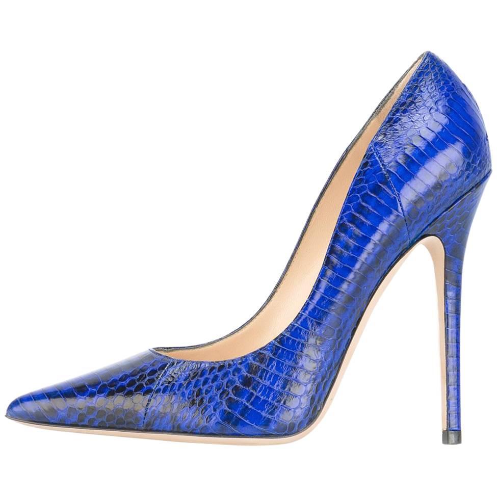 Jimmy Choo New Sold Out Blue Python High Heels Pumps in Box