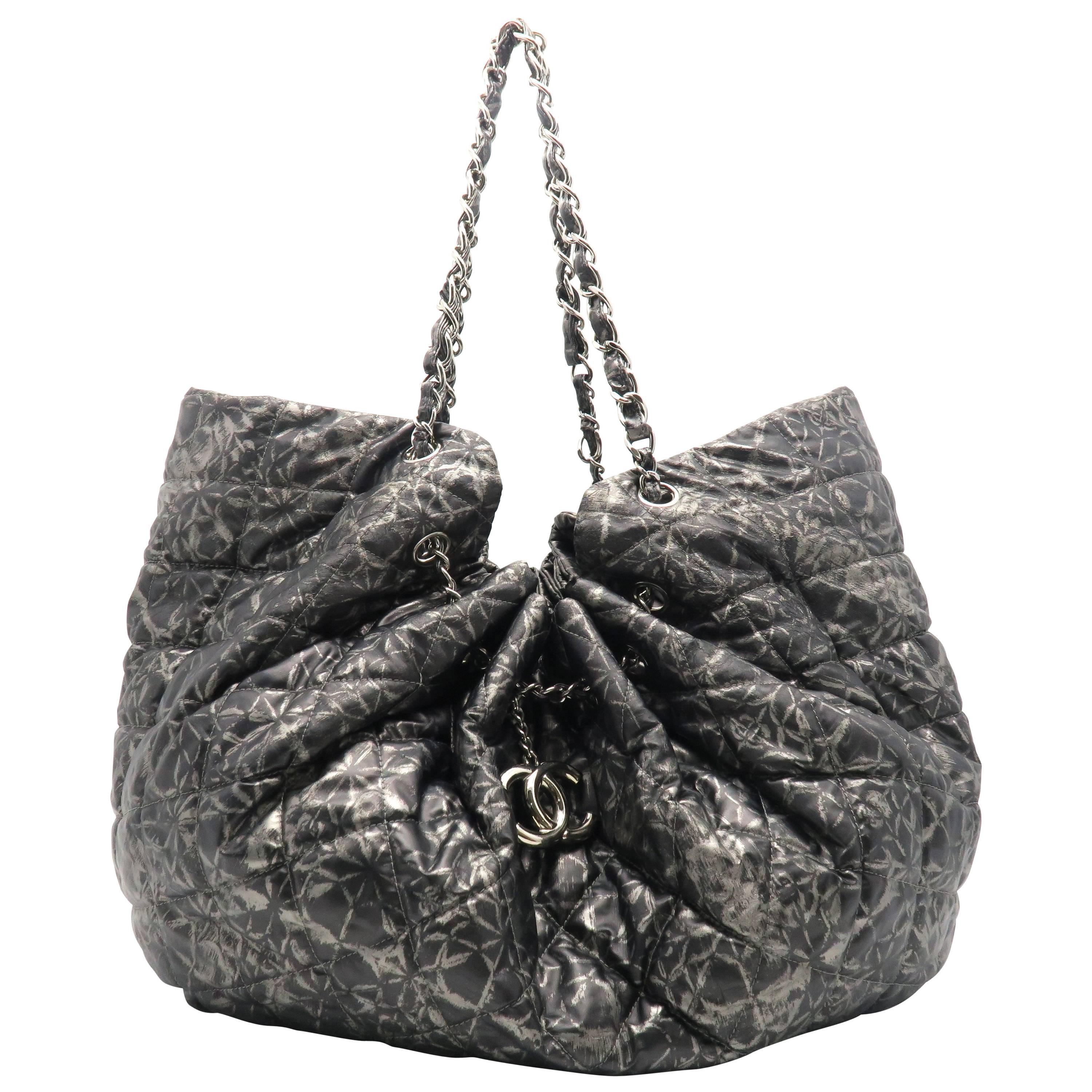 Chanel Nylon Grey Chain Shoulder Bag For Sale