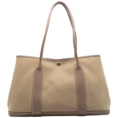 Hermes Garden Party MM Grey / Etoupe Canvas Tote Bag