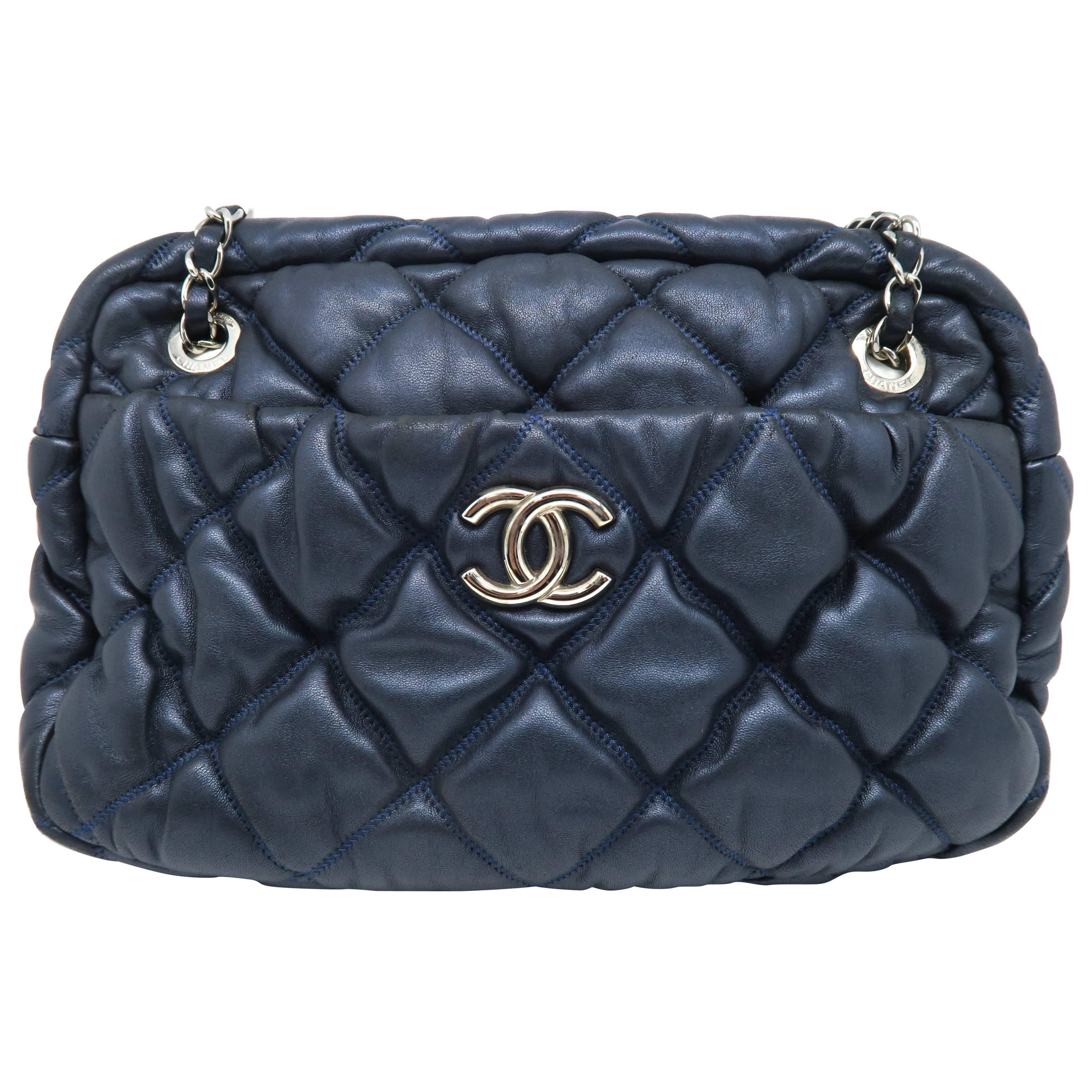 Chanel Dark Blue Quilting Lambskin Leather Chain Shoulder Bag For Sale