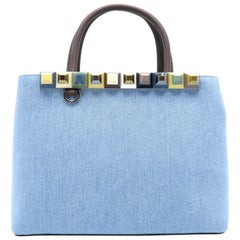 Fendi Petite 2Jours Blue/ Brown/ Multicolor Denim Studded Satchel Bag