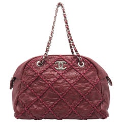 Chanel Red Quilting Calfskin Leather Silver Metal Chain Shoulder Bag