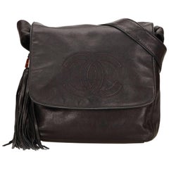 Vintage Chanel Black Lambskin Leather "CC" Logo with Tassel Shoulder Bag 