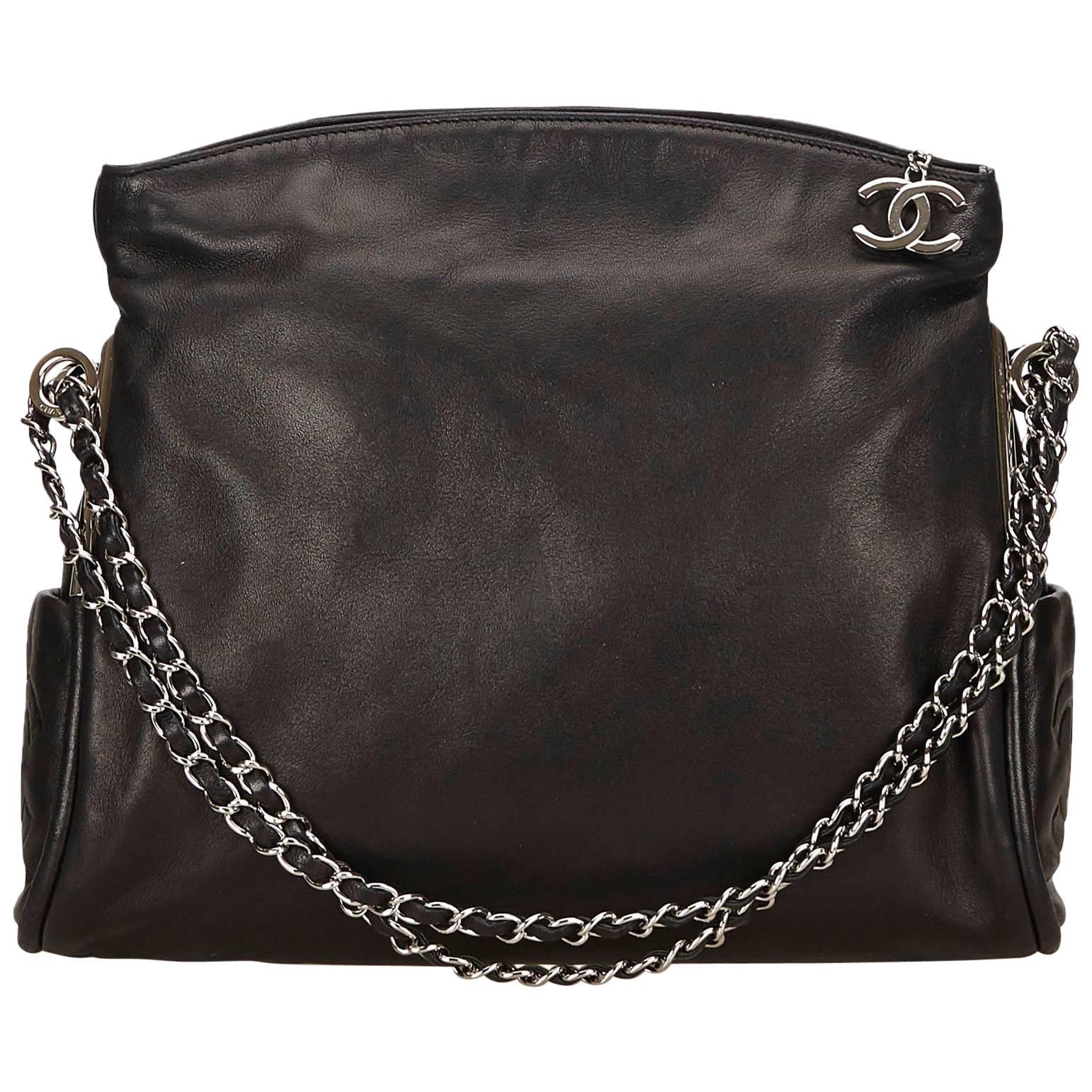 Chanel Black Lambskin Leather Fold Over Shoulder Bag