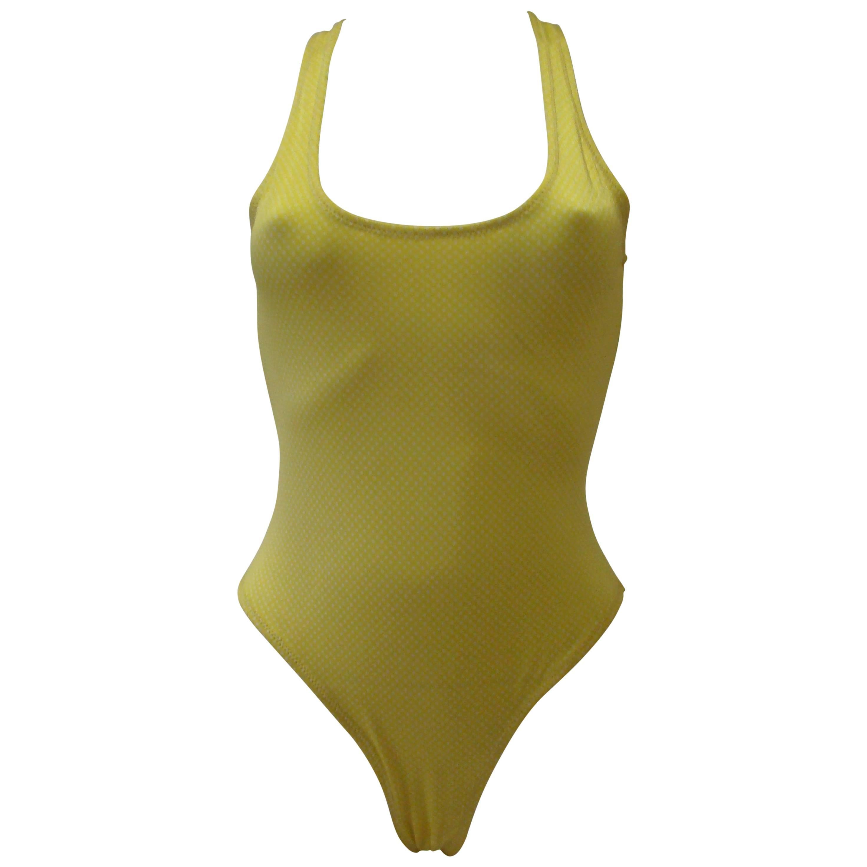 Gianni Versace Mare Lemon Bathing Suit With White Polka Dots For Sale